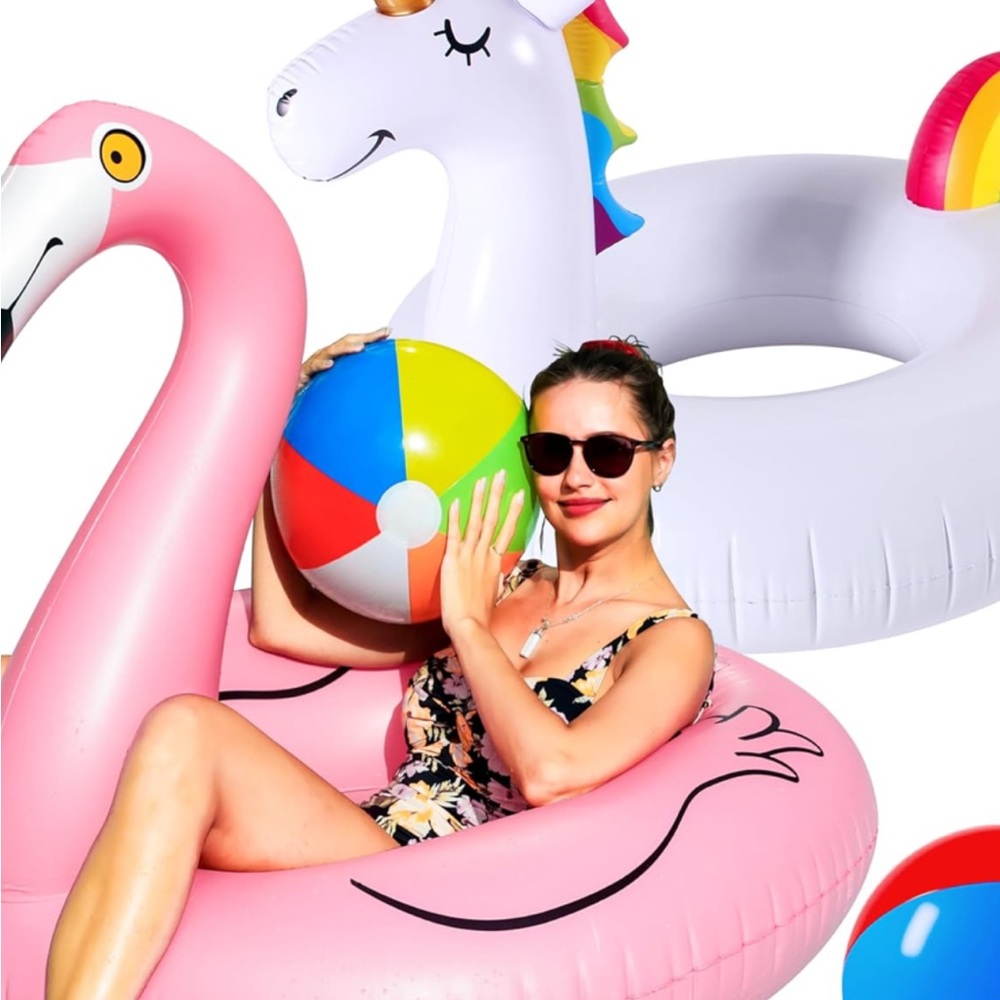 Pool float flamingo and unicorn